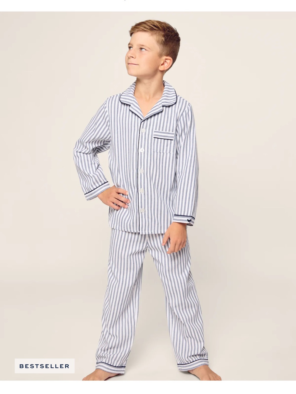Petite Plume Kid’s Twill Pajama Set in French Navy Ticking 2T